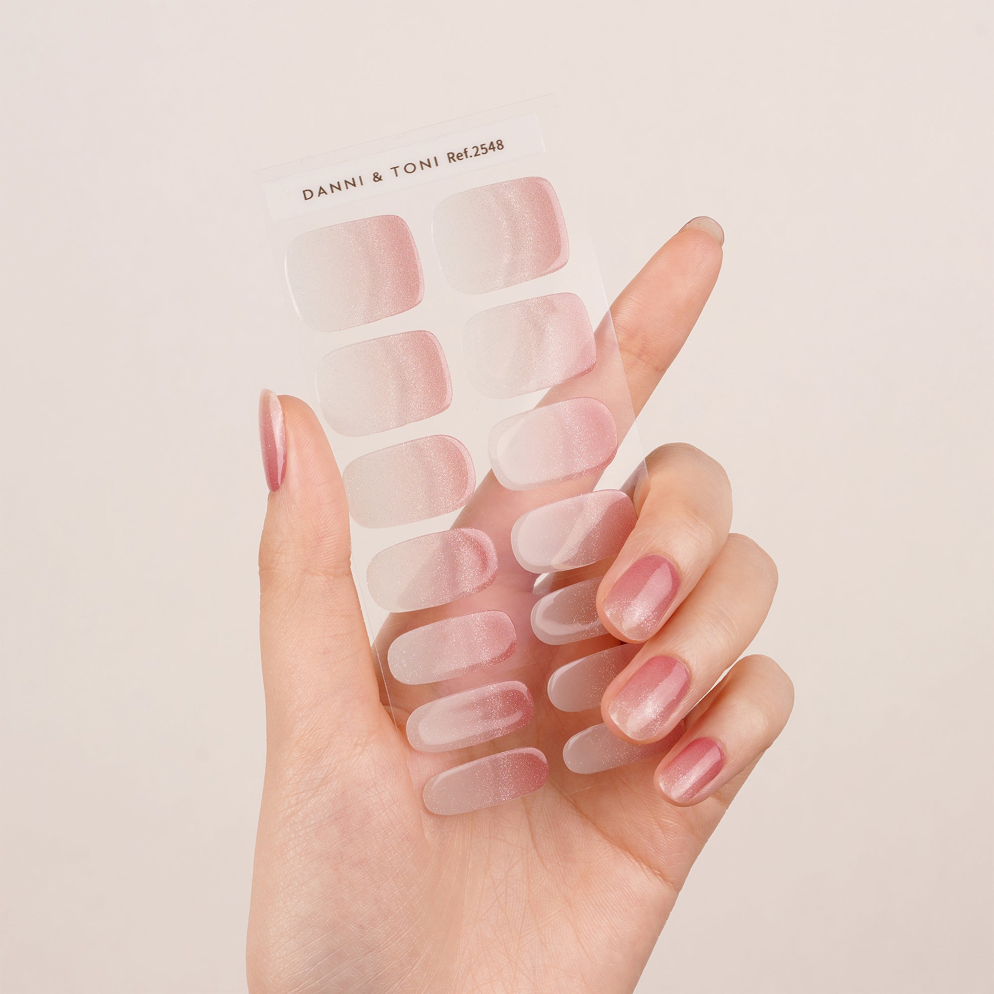 Elegant Shimmering Pink Semi-Cured Gel Nail Strips | Danni Toni Nails