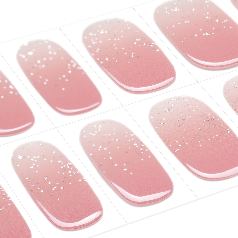 Elegant Pink Ombré Sparkle Semi Cured Gel Nail Strips | Rosy Cheeks - 1012