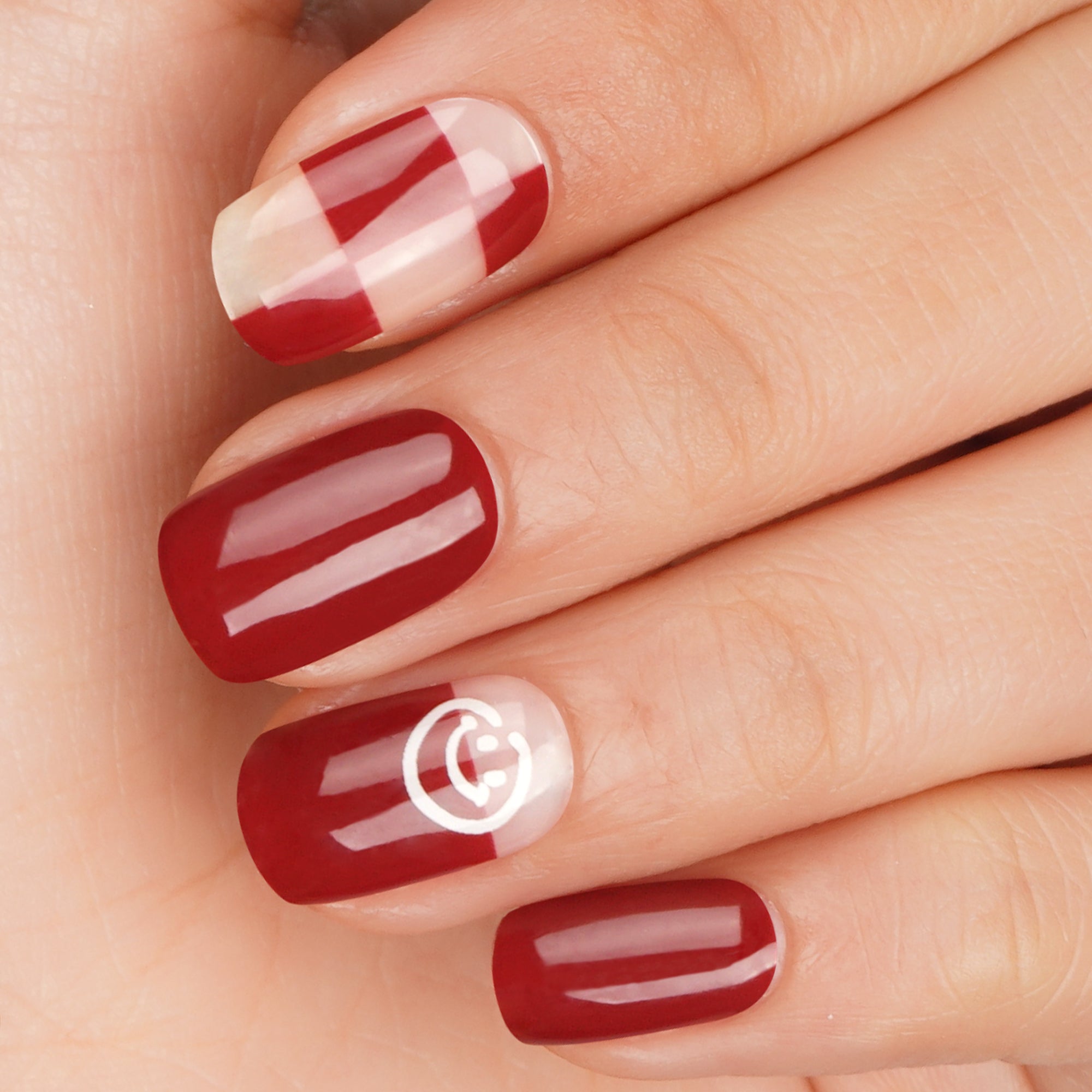 Classic Crimson Elegance Semi-Cured Gel Nail Strips | Happy Face - 2583