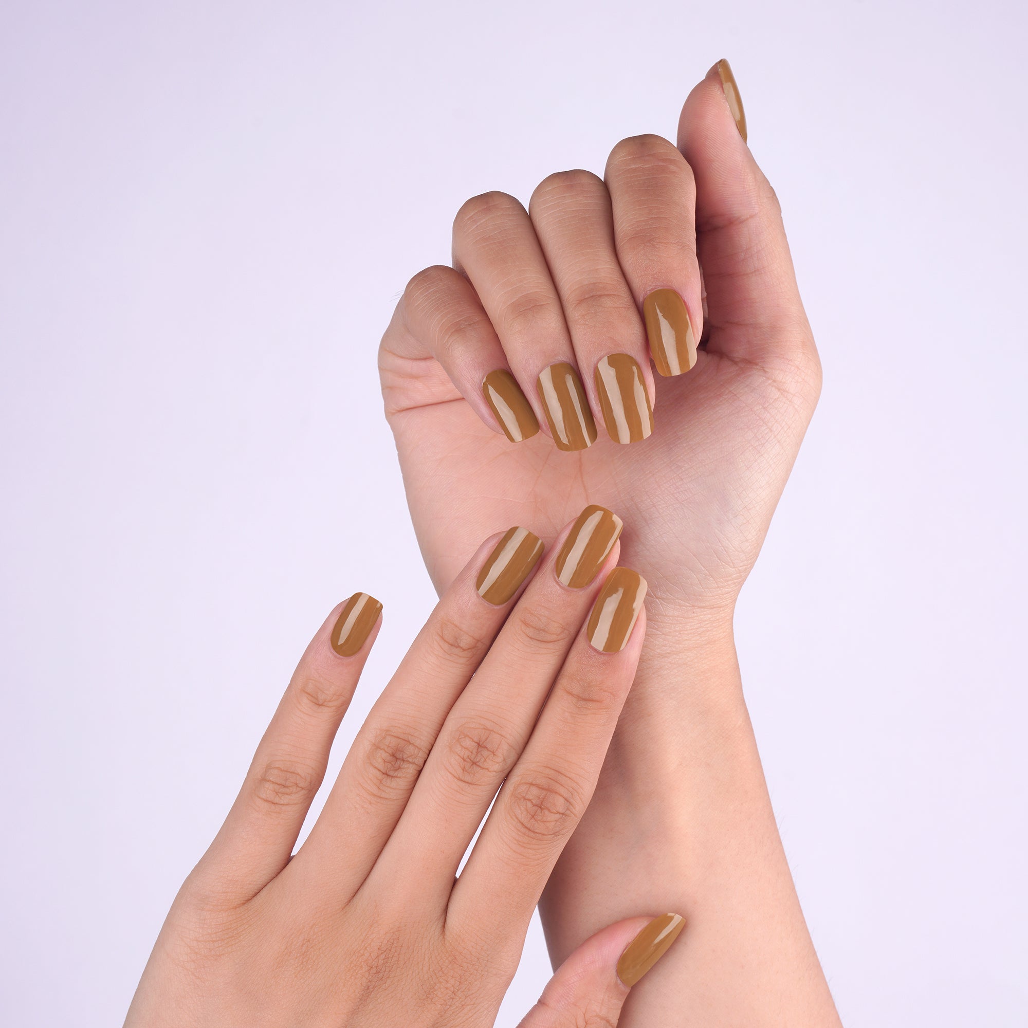 Elegant Dark Nude Brown Semi-Cured Gel Nail Strips | Hazel - 2609