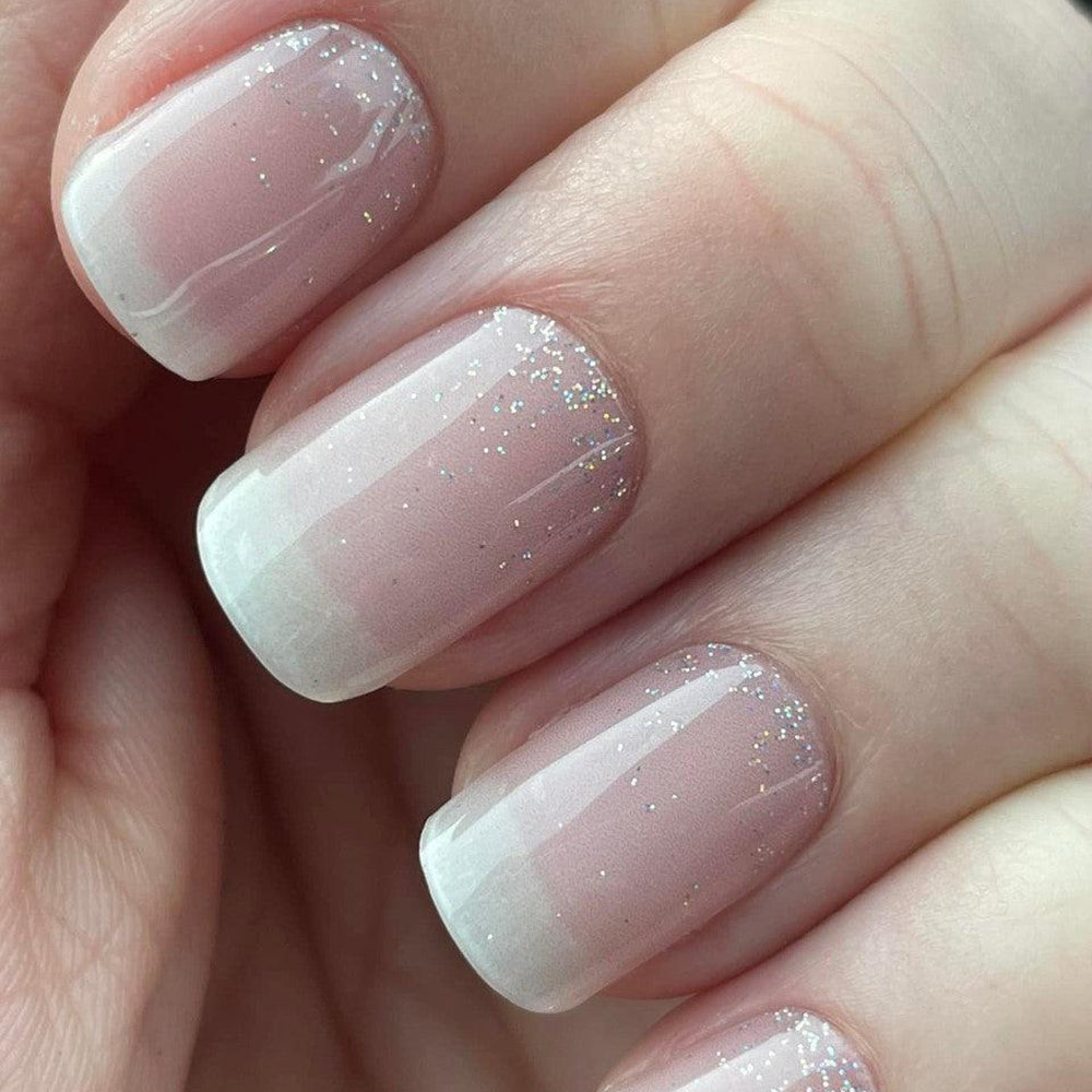 Glitter Ombre French Tip Semi Cured Gel Nail Strips | In the Mood for Love - 1273