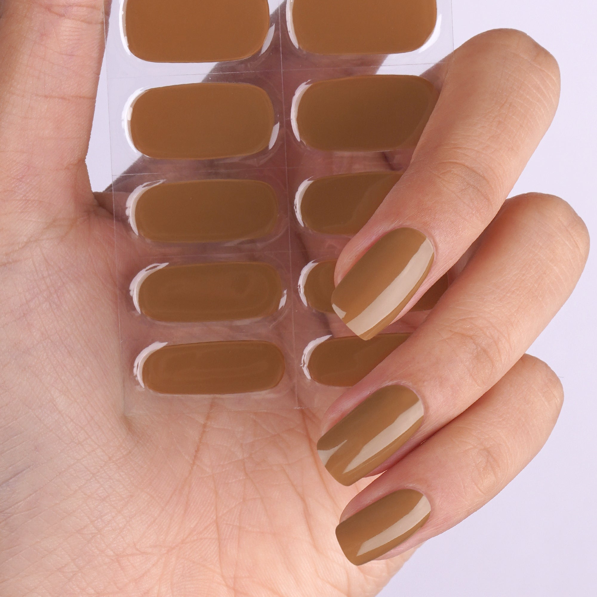 Elegant Dark Nude Brown Semi-Cured Gel Nail Strips | Hazel - 2609