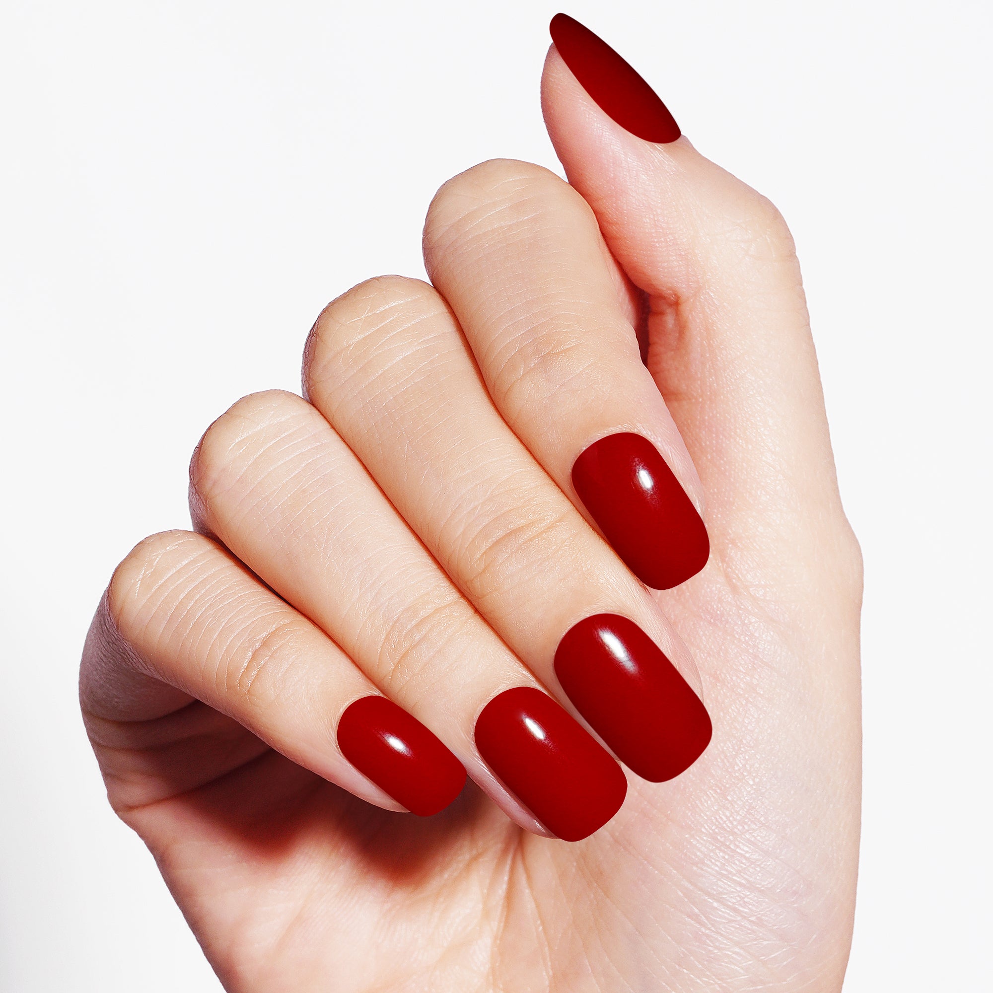 Classic Red Almond Shaped Semi Cured Gel Nail Strips | Scarlet Delight - 2382