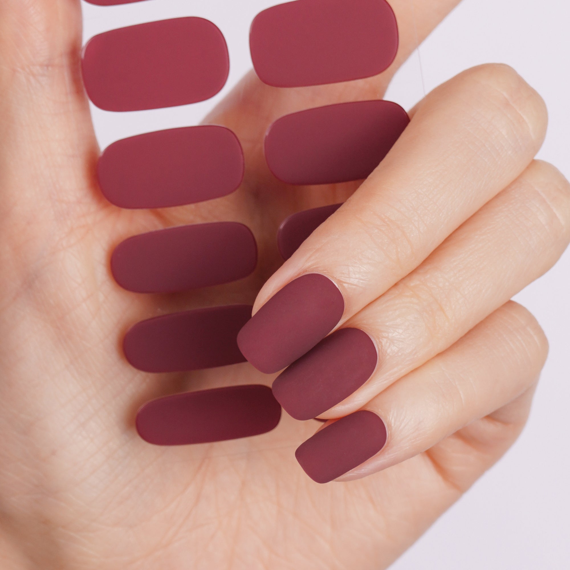 Elegant Matte Burgundy Semi Cured Gel Nail Strips | Velvet Rouge - 2628