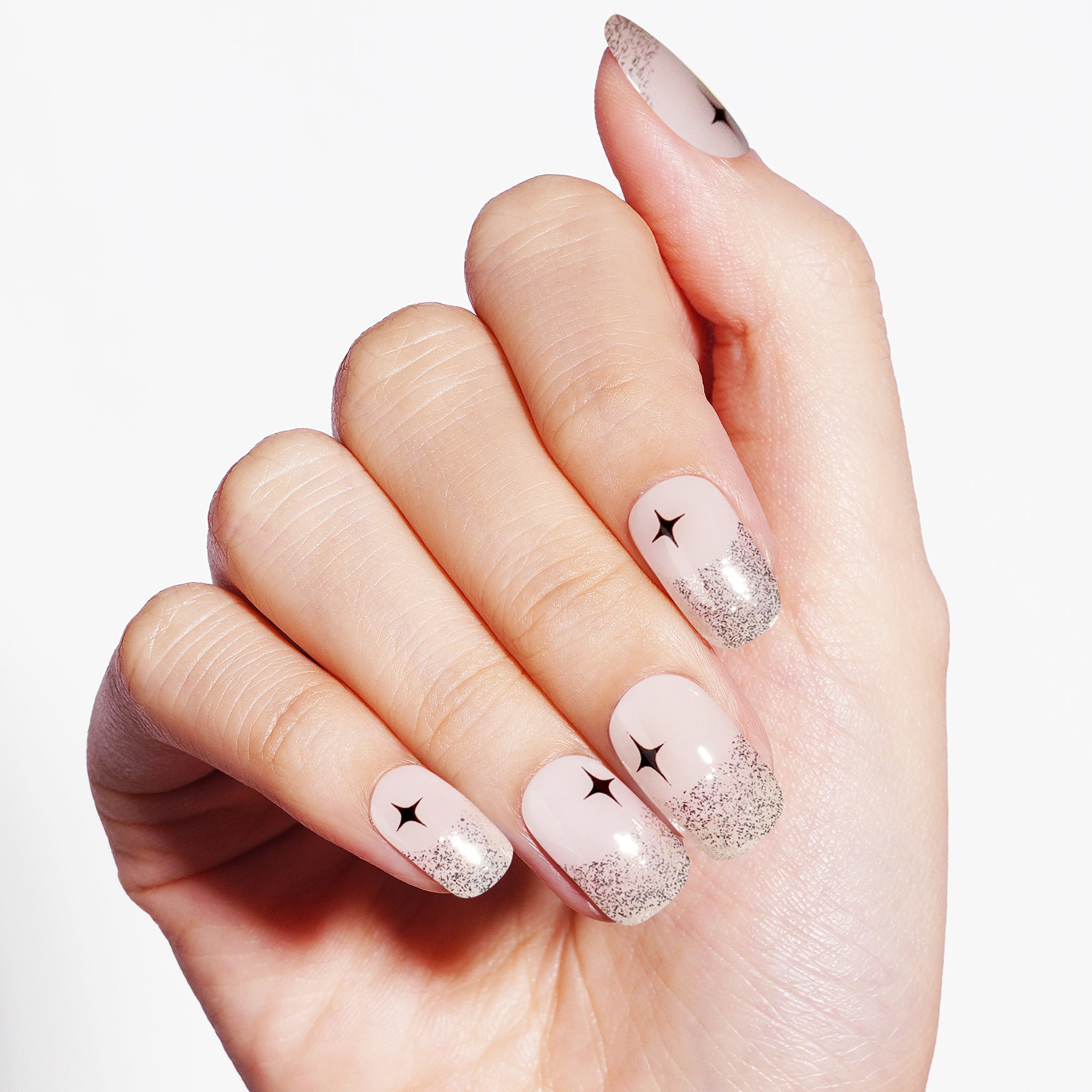 Starry Glamour French Tip Semi Cured gel nail strips with Silver Glitter | Starry Serenade  - 2427