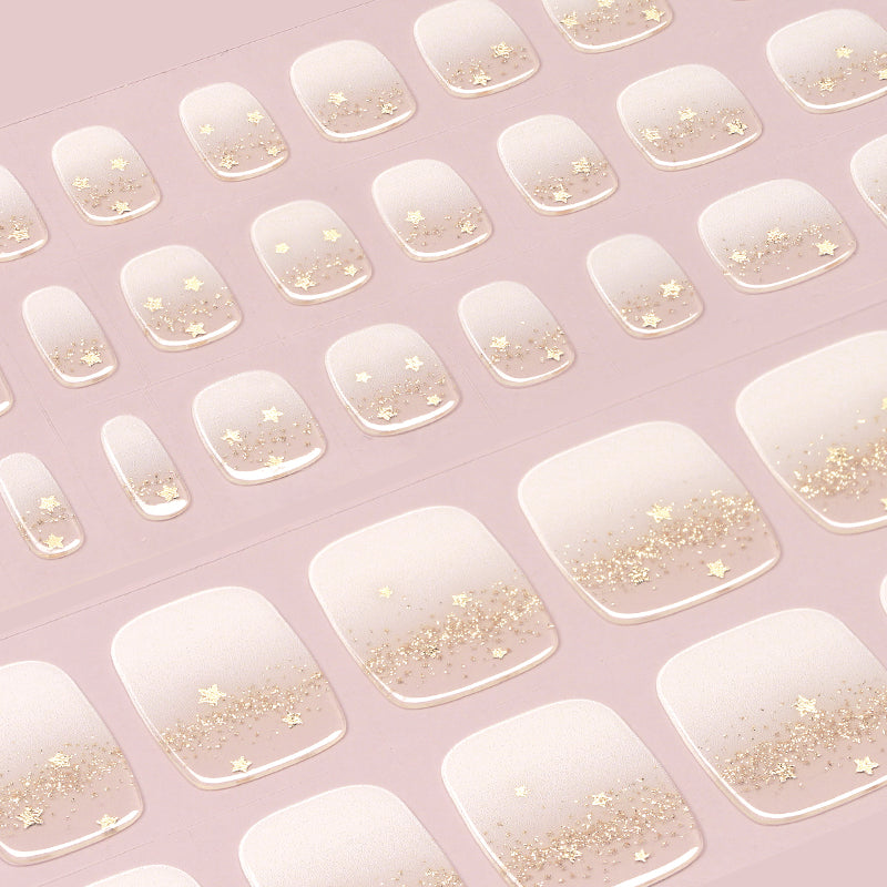 Starry Champagne Semi-Cured Gel Toe Nail Strips | Celestial Sparkle - 2564