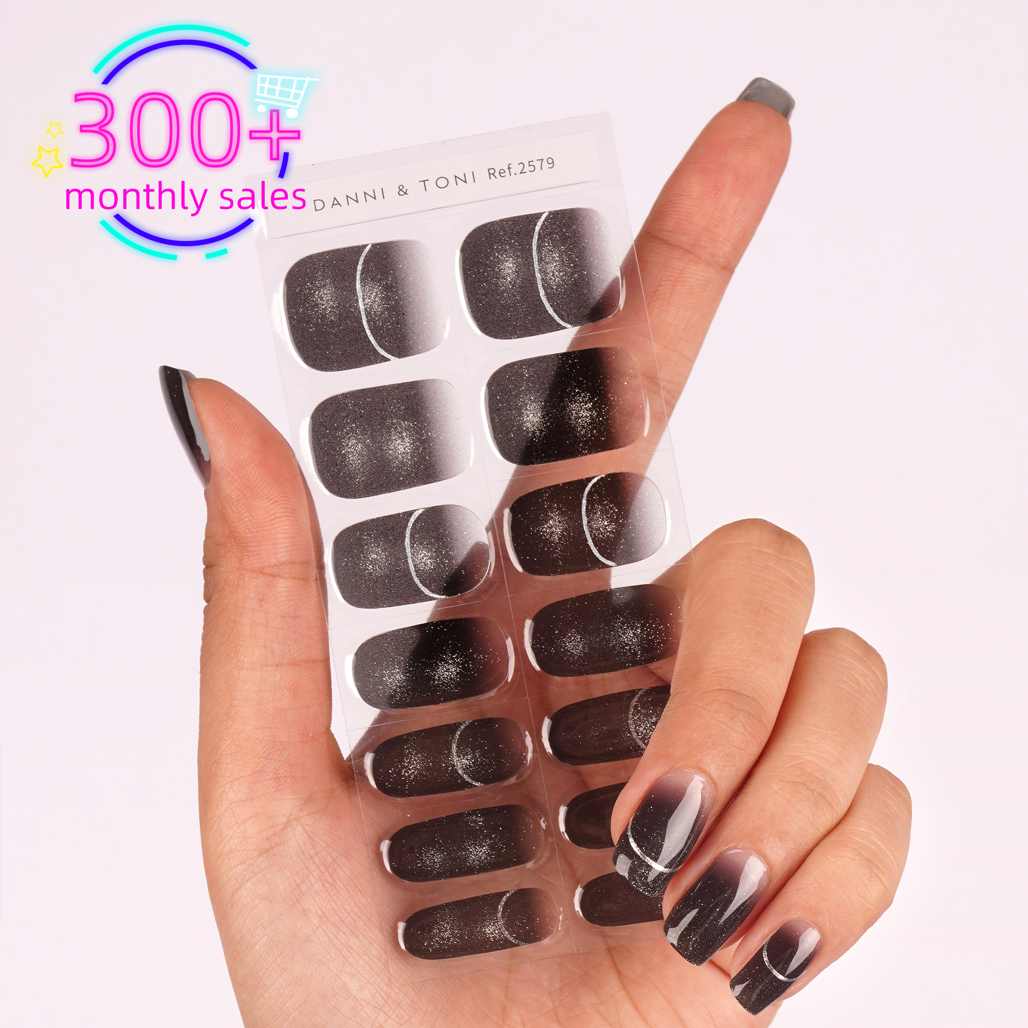 Starry Night Gradient Ombre Semi Cured Gel Nail Strips | Cosmic Glamour - 2579