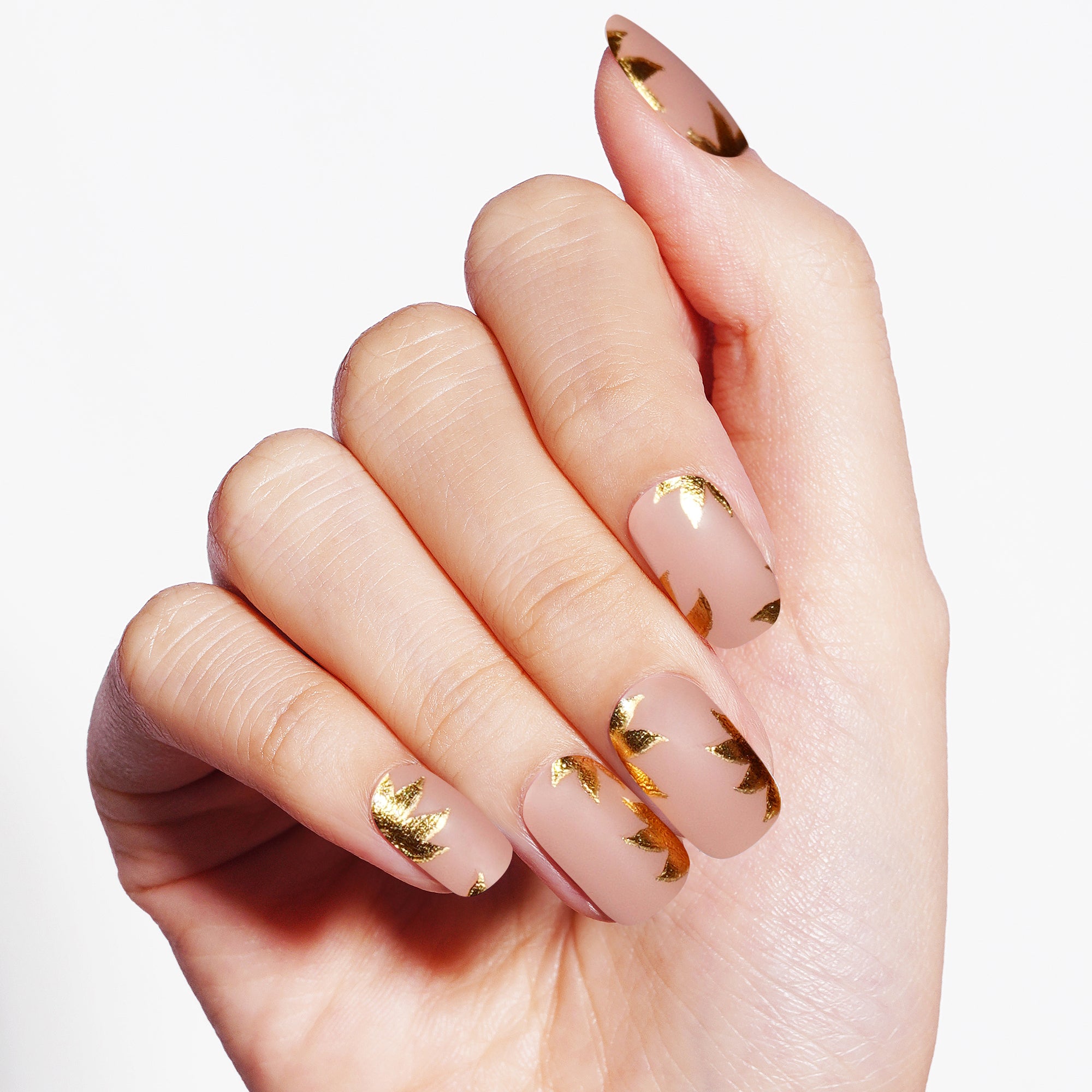 Golden Elegance Semi-Cured Gel Nail Strips | Golden Leaves - 2585