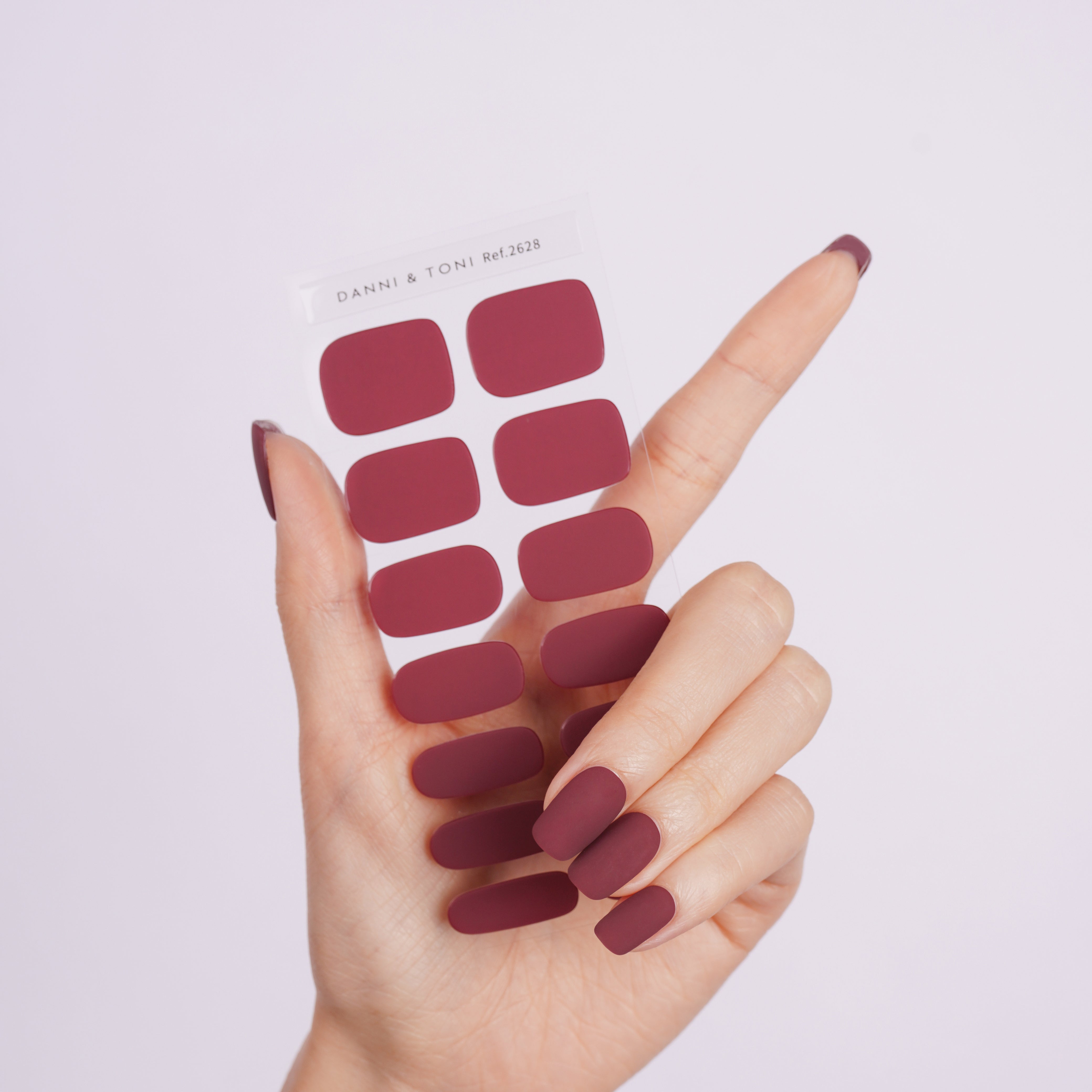 Elegant Matte Burgundy Semi Cured Gel Nail Strips | Velvet Rouge - 2628