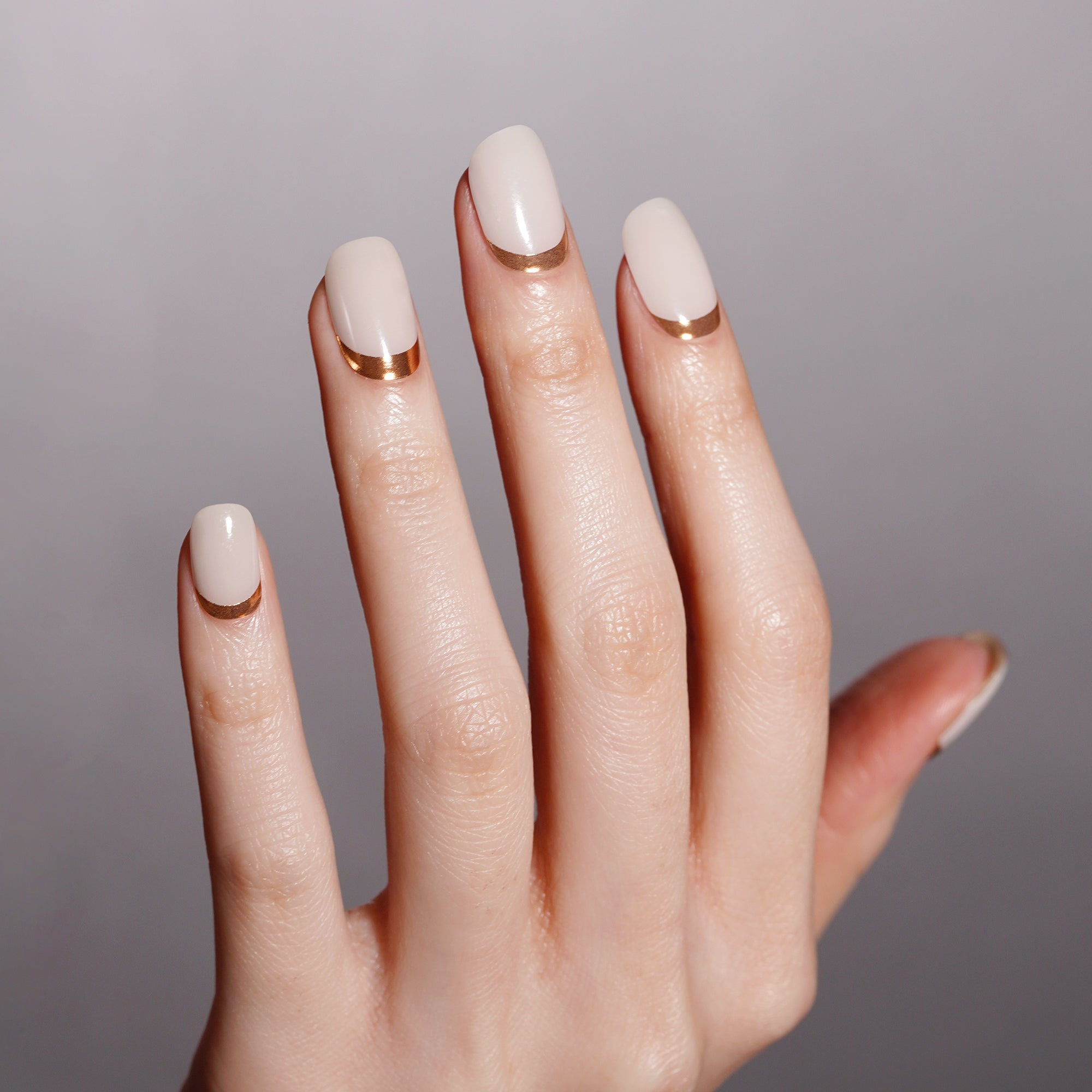 Gold Trim on Off-White Base Semi-Cured Gel Nail Strips | Ivory Luxe - 2660