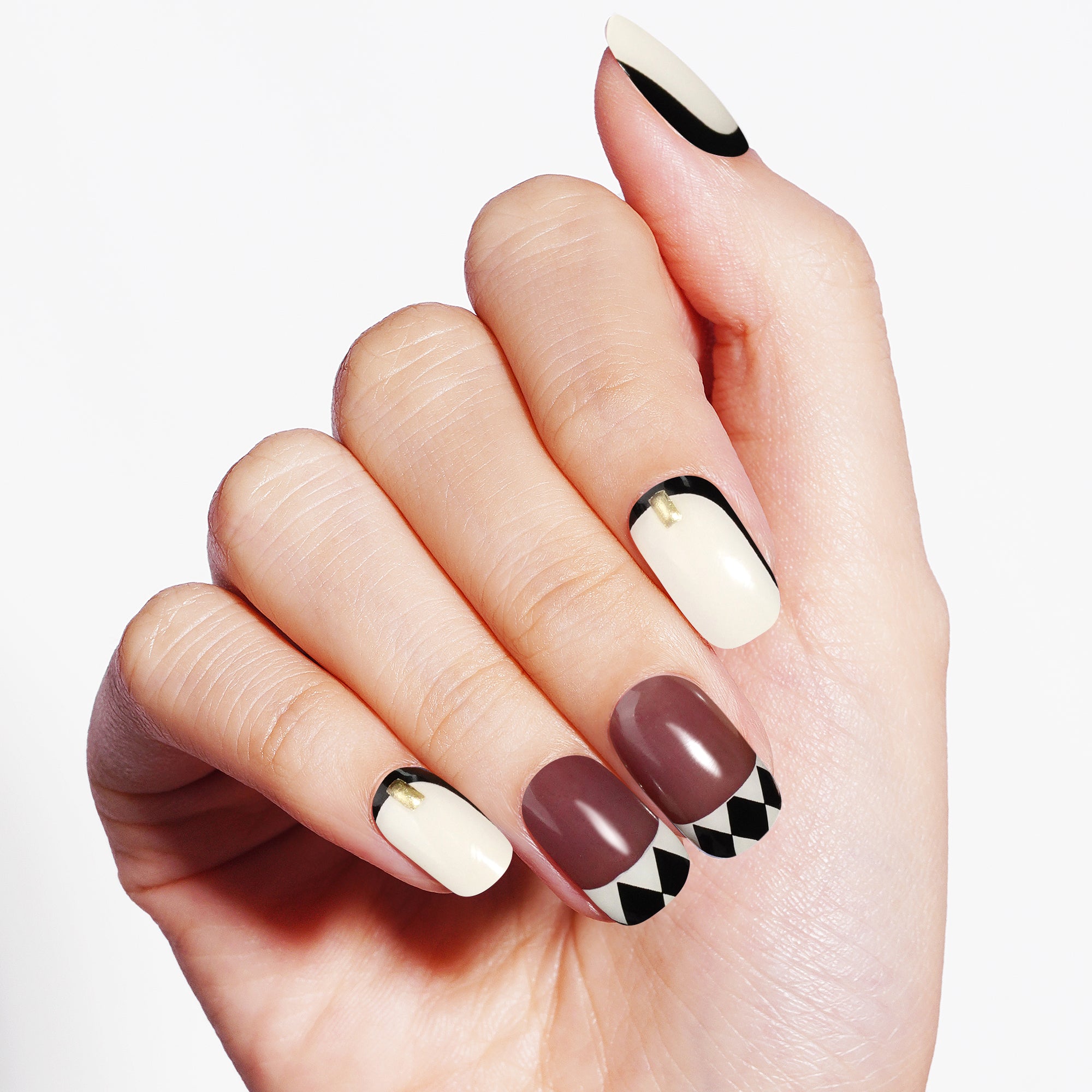 Avant-Garde Geometric Harlequin Semi Cured Gel Nail Strips | Checked In - 3475