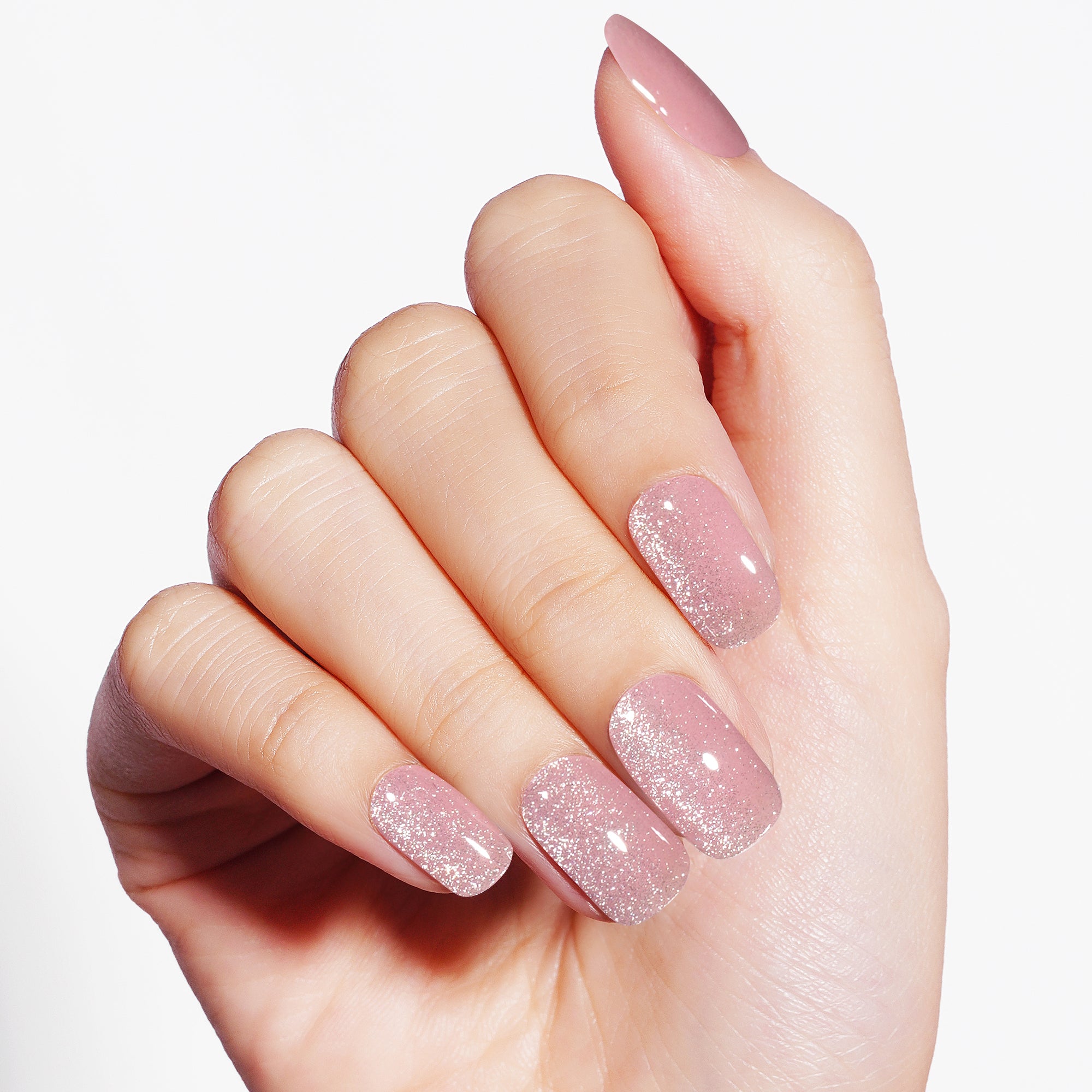 Pink Glitter Cat Eye Deluxe Semi Cured Gel Nail Strips | Dusk Rose - 3587