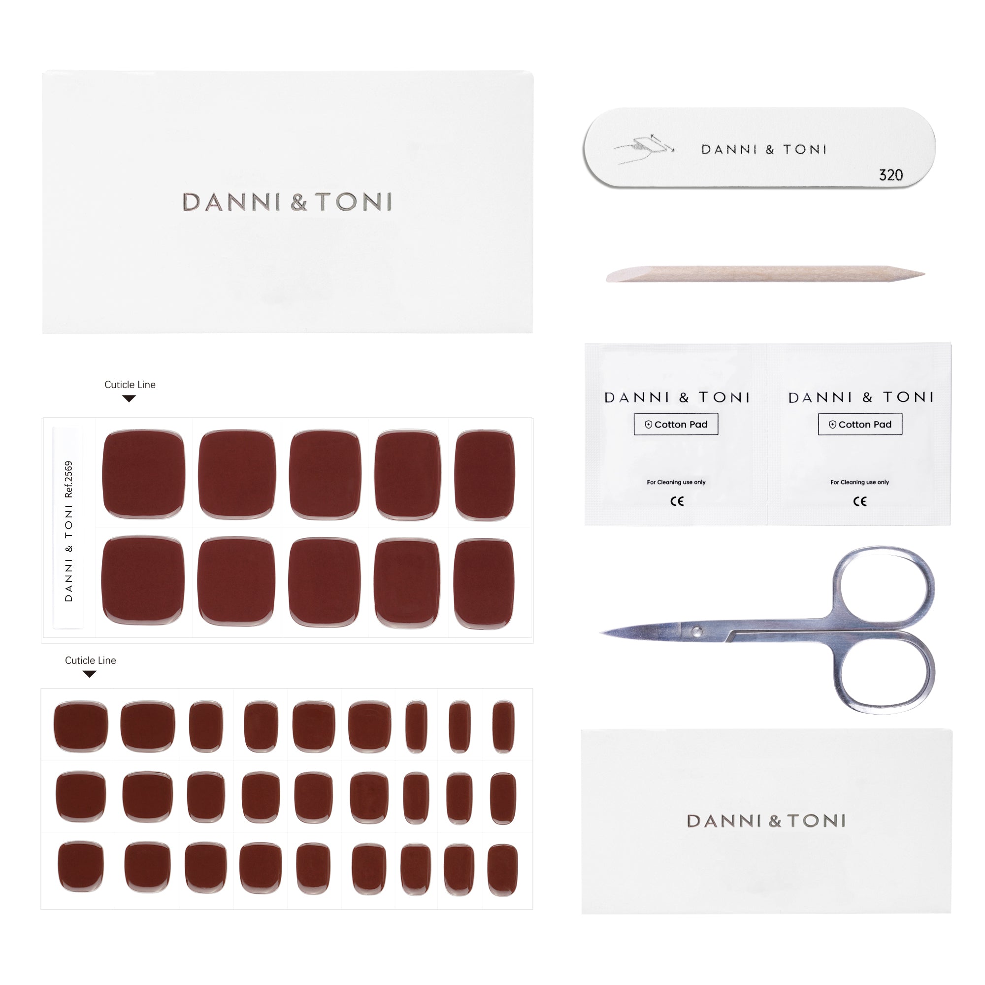 Luxurious Deep Burgundy Semi-Cured Gel Toe Nail Strips | Maroon - 2569