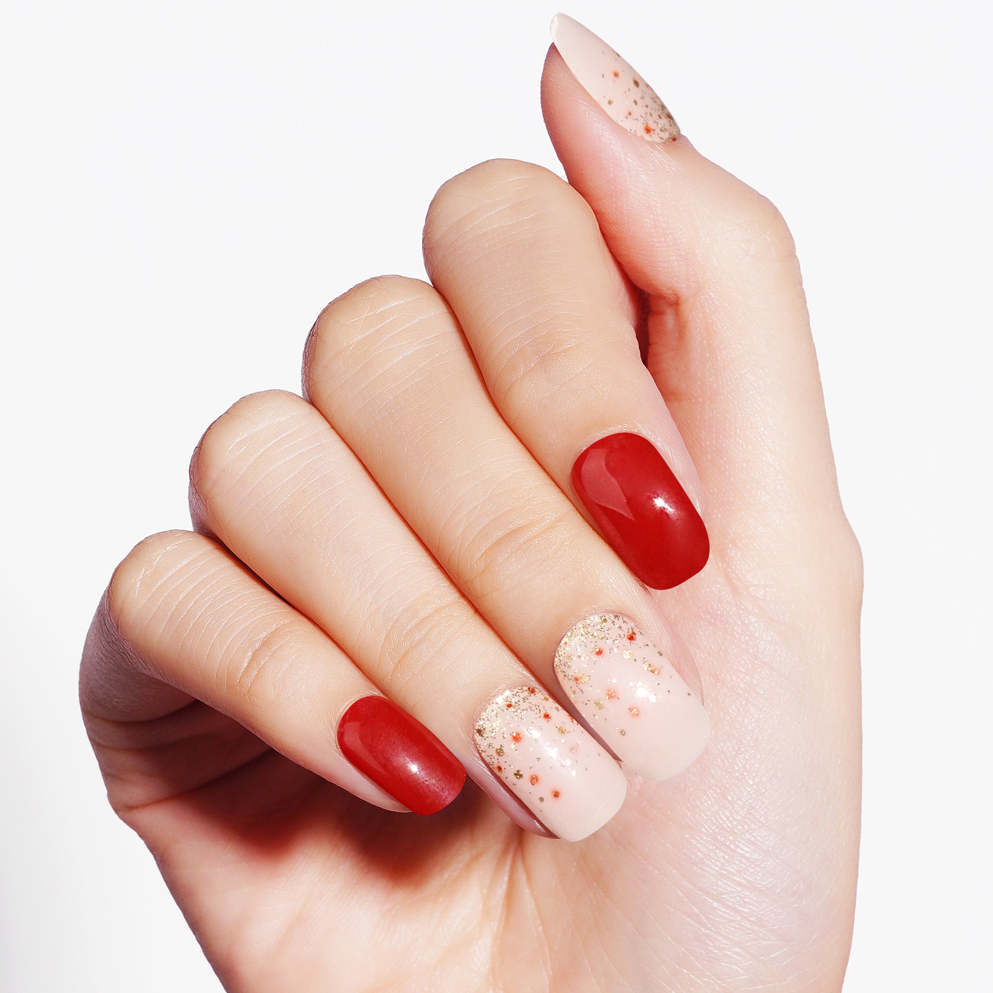 Elegant Ruby Sparkle Semi-Cured Gel Nail Strips | Velvet Sparkle - 6391