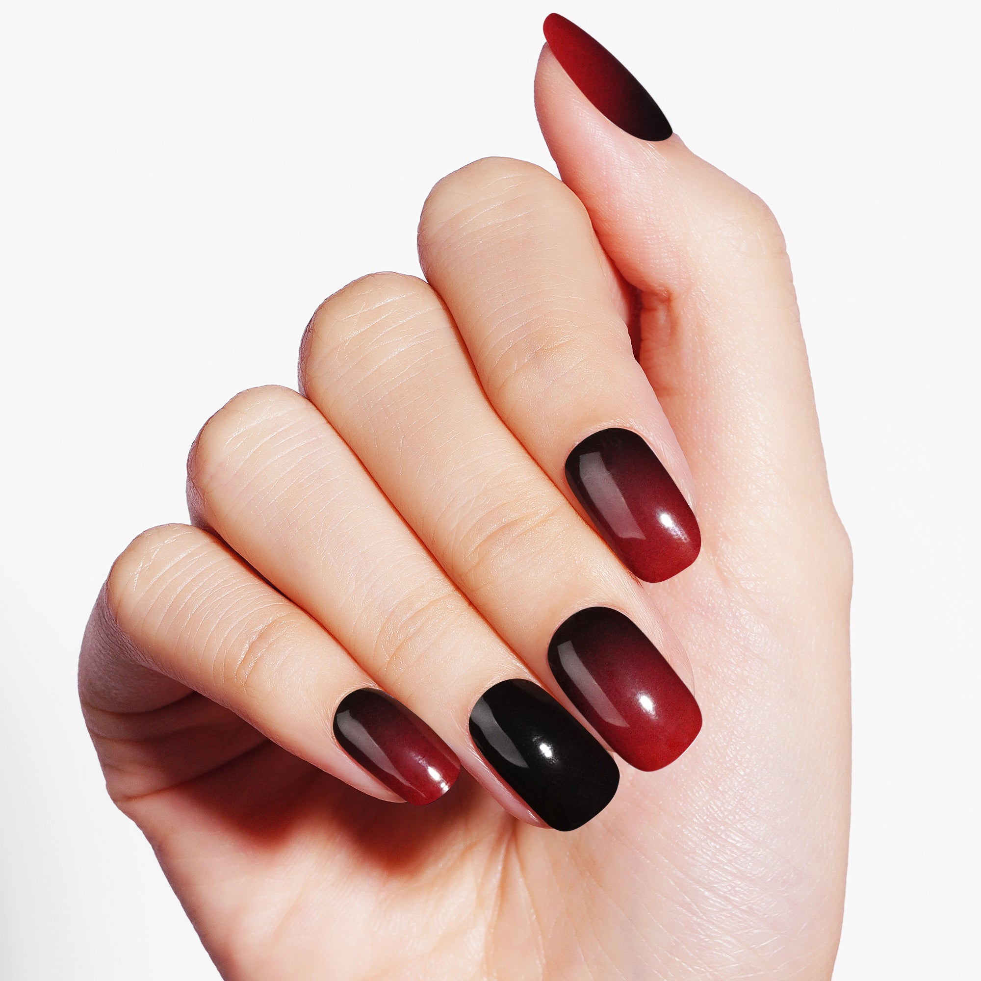 Autumn Maroon Gradient Semi Cured Gel Nail Strips | Miss Maroon - 7150