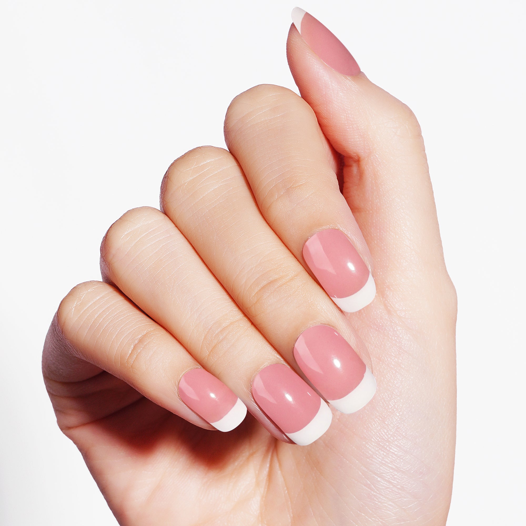 Soft Pink Natural-Look French Tip Semi Cured gel nail strips | Timeless French Tips - 7271