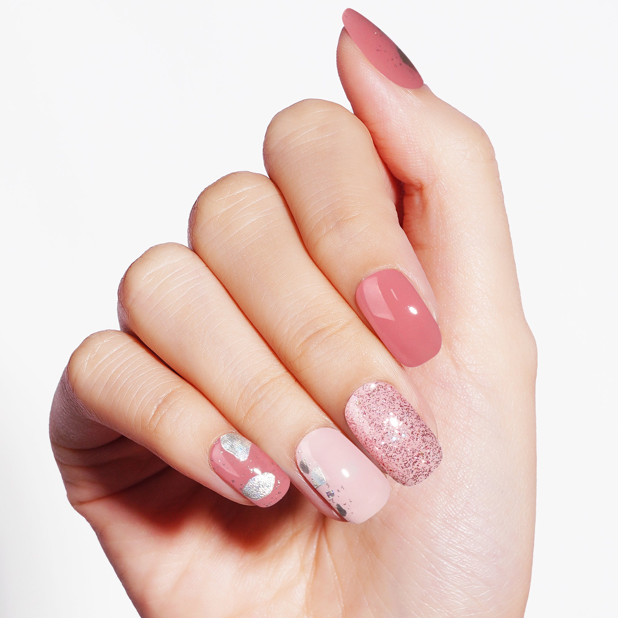 Blush and Sparkle Dual-Tone Semi Cured Gel Nail Strips | Pink Sands - 9449