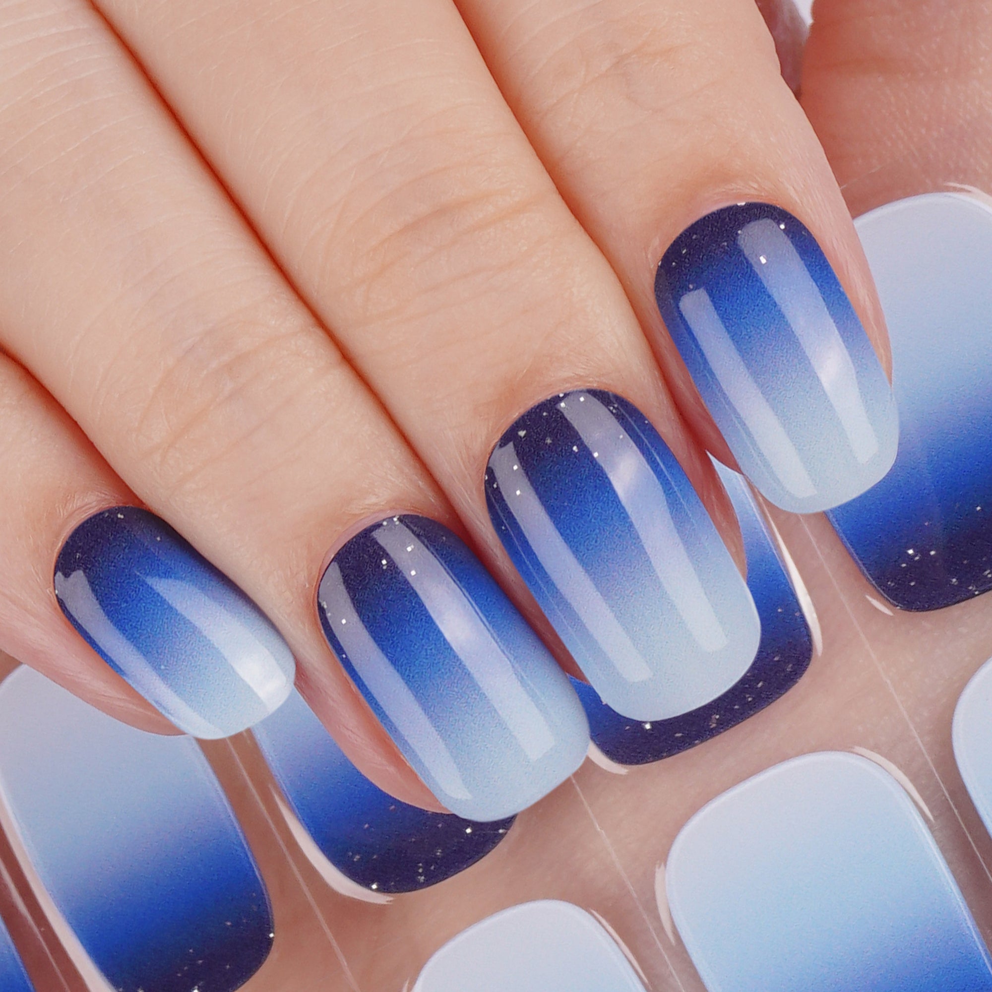 Mystic Blue Ombre Semi Cured Gel Nail Strips with Starry Night Detail | Indigo Nights - 2637