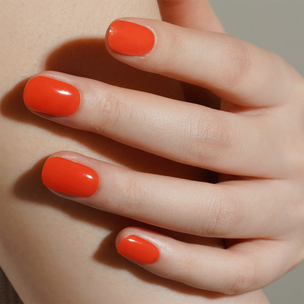 Bold Tangerine Semi-Cured Gel Nail Strips | Orange Crystal - 2514