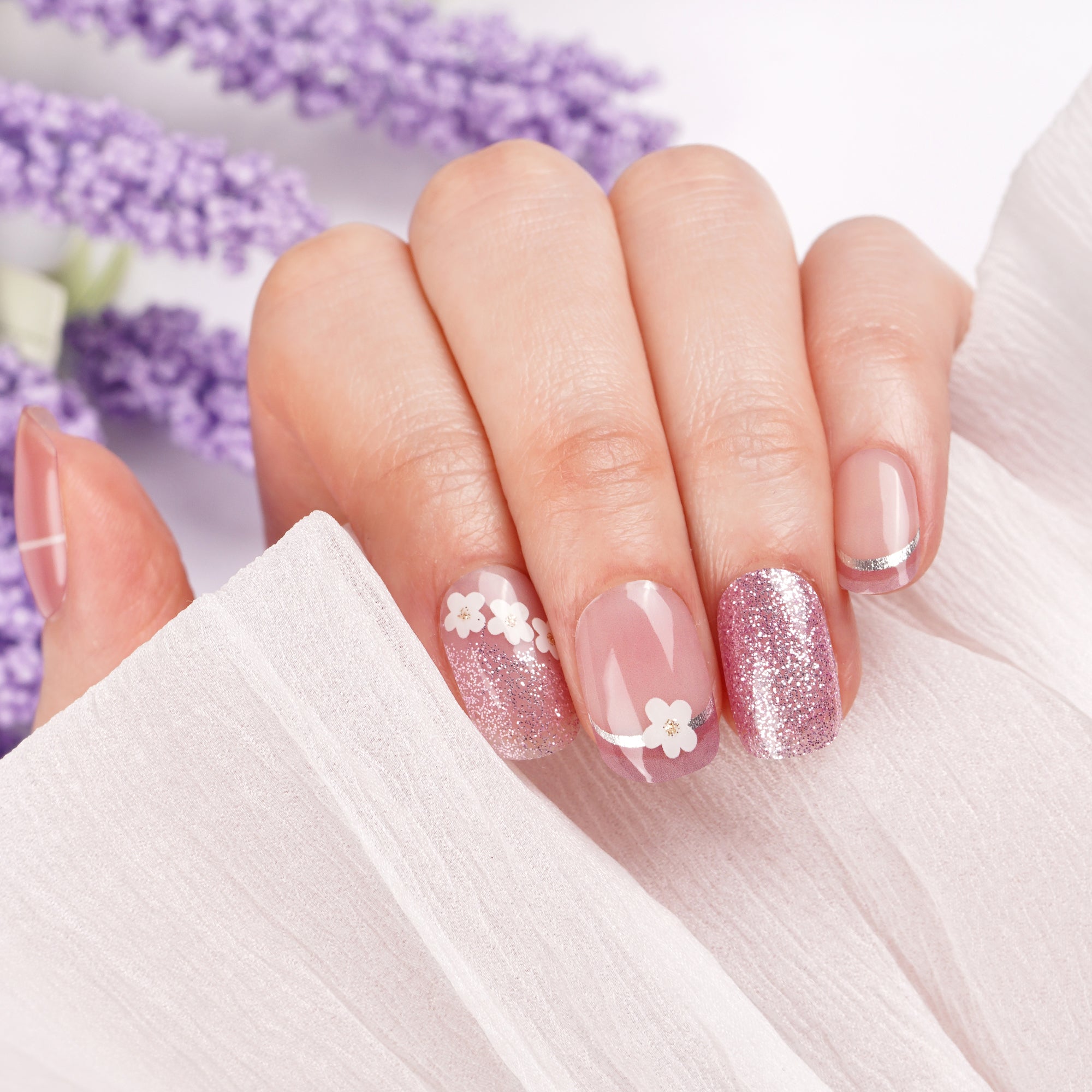 Purple & Pink Flower Mix Style Gel Nail Strips | Spring Whisper - 2670