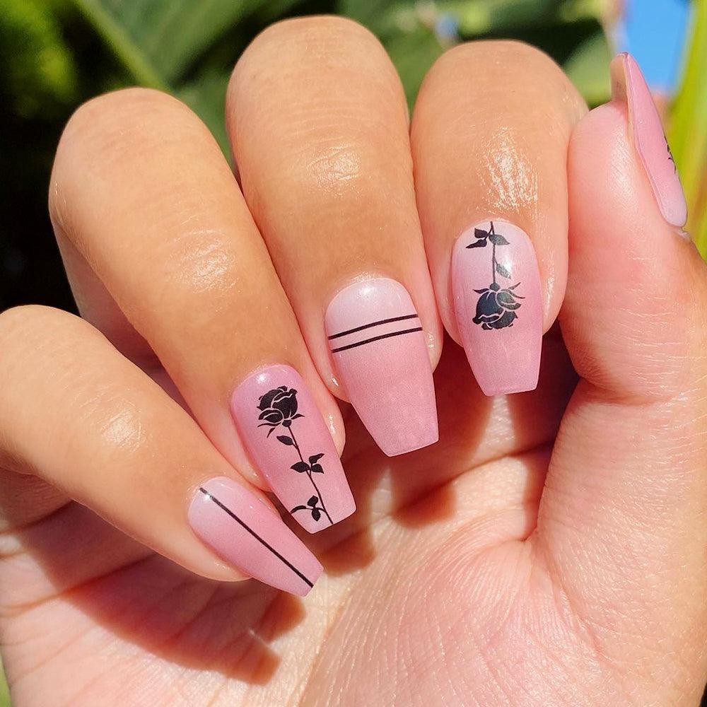 Pink & Black Rose Flower Gel Nail Strips | Rose-colored Glasses | Danni & Toni