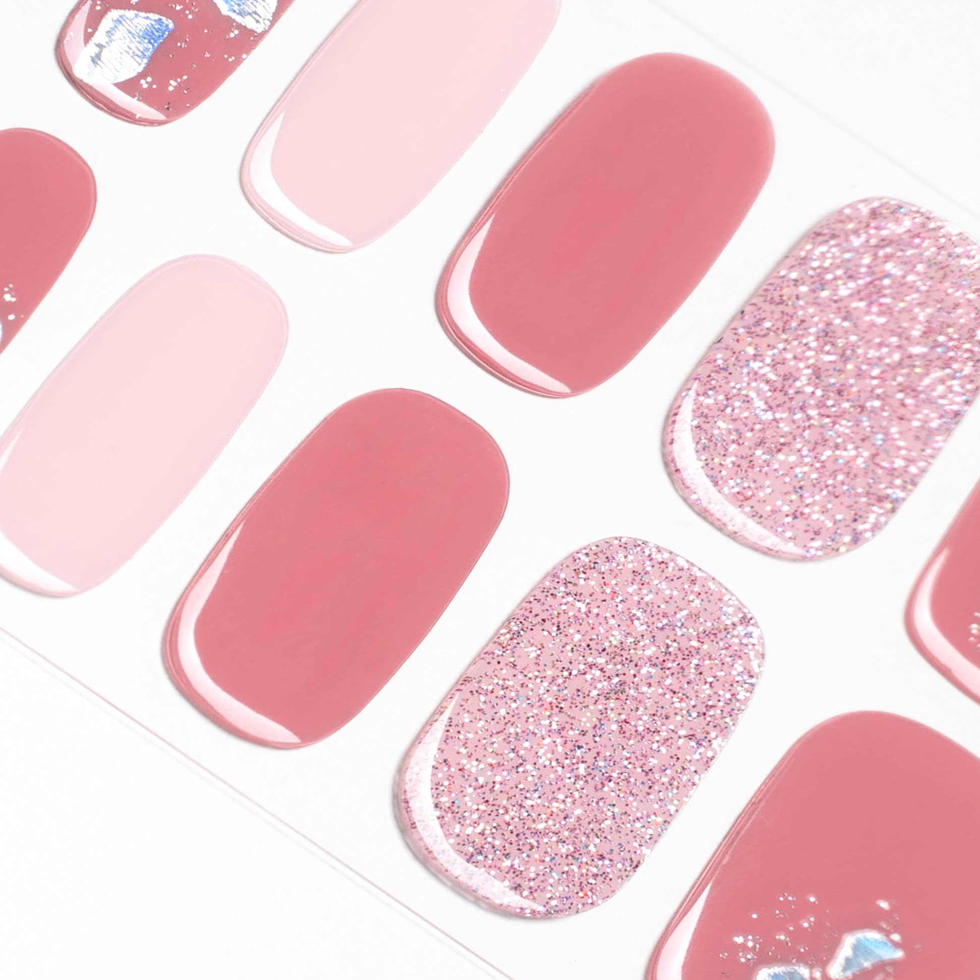 Glitter Pink Shimmer Gel Nail Strips | Glittering Sands | Danni & Toni