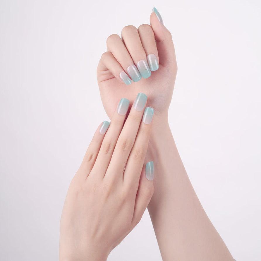 Fresh Greenish-blue semi cured gel nail Strips | Pastel Peridot 3593 | Danni & Toni 